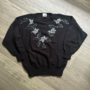 Jessica | Vintage black knit 1980’s beaded  floral sweater
